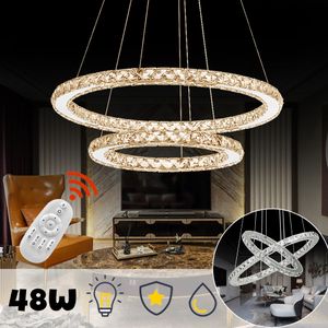 ACXIN 48W LED Dimmbar Kristall Design Hängelampe Zwei Ringe Deckenlampe Pendelleuchte Kreative Kronleuchter Lüster LED Deckenleuchte (48W Dimmbar)