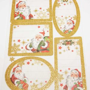 15 Weihnachtliche Klebeetiketten - Weihnachtsmann Goldener Glitter