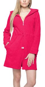 Aquarti Damen Morgenmantel Bademantel mit Kapuze und Reißverschluss, Farbe: Pink, Größe: L