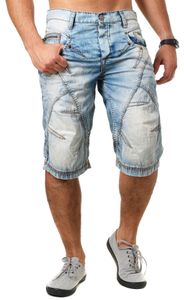 Cipo & Baxx Herren Jeans Shorts Bermuda kurze Hose mit trendigen Kontrastnähten Vintage Look Waschung C-0090 , Grösse:W42, Farbe:Blau