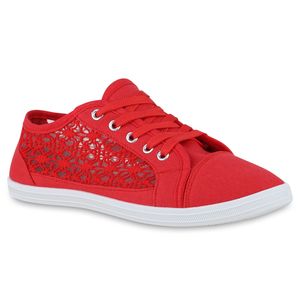 VAN HILL Damen Sneaker Low Bequeme Spitze Freizeit Stoff Schuhe 841168, Farbe: Rot, Größe: 38