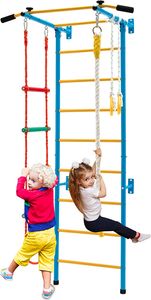 COSTWAY Detská lezecká stena kovová, gymnastická stena gymnastické vybavenie lezecký rám 107x83x223cm, domáce športové vybavenie pre deti a dospelých do 100 kg (žltá a modrá)