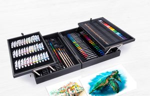 174-dielna súprava na kreslenie a maľovanie Artico v kufríku - akvarelové, akrylové a olejové farby, kriedy, fixy, farebné ceruzky a príslušenstvo