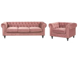 BELIANI Sofa Set Rosa Samtstoff Sizgruppe Chesterfield Stil Glamourös Wohnzimmer Salon