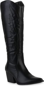 VAN HILL Damen Cowboystiefel Stiefel Stickereien Schuhe 839924, Farbe: Schwarz, Größe: 38