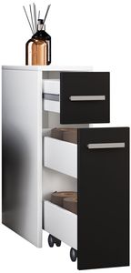 VCM Holz Badmöbel Midischrank Bad Toilette Badschrank Schublade Nischenschrank Zalo Weiß / Schwarz