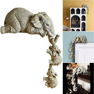 Handgemalte Figuren Elefanten Familie Kunstbemalte Skulptur Ornament Geschenk Innenausbau
