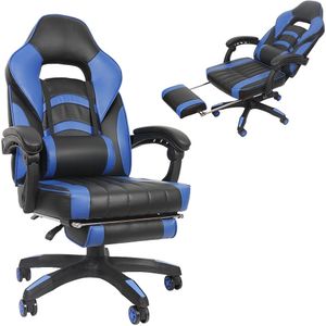 Herní židle modrá/černá Manažerská otočná židle Kancelářské křeslo Podnožka k psacímu stolu