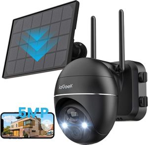 ieGeek 5MP Solar Überwachungskamera Akku 355°/120° Schwenkbar WLAN Kamera Outdoor Kabellos WiFi, Farbnachtsicht, Personen/Auto/Tiererkennung