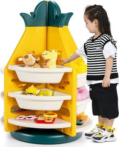 GOPLUS Drehbares Aufbewahrungsregal, 3-Lagiges Spielzeugregal mit 8 Boxen & 4 Ablagen, Kinderregal in Ananasform, Standregal für Kinder ab 3 Jahren