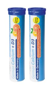 German Calcium + D3 Brausetabletten 2x20 Stk. Orangen-Grapefruit Geschmack Zuckerfrei - 500 mg Kalzium, 2,5 μg Vitamin D3 - T&D Pharma –  Germany
