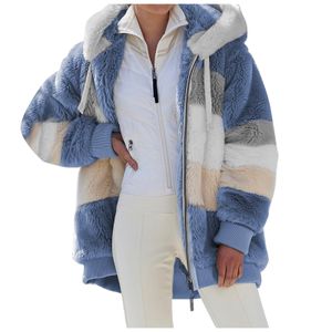 Damen-Pullover, Plüsch-Kapuzenpullover, flauschiges Fleece, übergroße Strickjacke, Sweatshirts, Herbst-Winter, lockere Mäntel mit Reißverschluss und Tasche