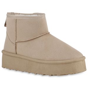 VAN HILL Damen Warm Gefütterte Winter Boots Profil-Sohle Plateau-Schuhe 840765, Farbe: Beige, Größe: 38