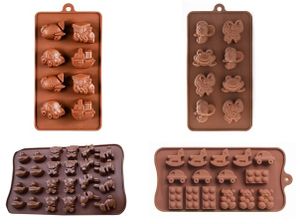 4-teilig Kinder Pralinenform aus Silikon Schokoladenform verschiedene Formen Bausteine Auto Biene Schmetterling Frosch Hase Bär Schaukelpferd Fahrzeug