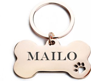 Personalisierte Hundemarke Rose Gold Edelstahl Knochen Gravur Schlüsselanhänger – L 50x28mm