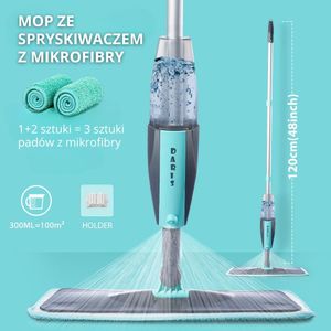 Magic floor mop - system spryskiwania, głowica obrotowa 360°, 120 cm, 3 ściereczki z mikrofibry (niebieski) Magic floor mop - system spryskiwania, głowica obrotowa 360°, 120 cm, 3 ściereczki z mikrofibry (niebieski)