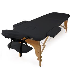 Wiltec Massageliege 2 Zonen schwarz klappbar und höhenverstellbar mit Kopfstütze und Armauflage Kosmetikliege Massagebank Massagetisch Mobile Massage Liege