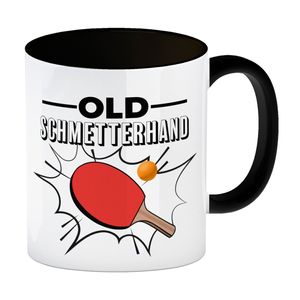 Old Schmetterhand Tischtennis Wortspiel Kaffeebecher Schwarz