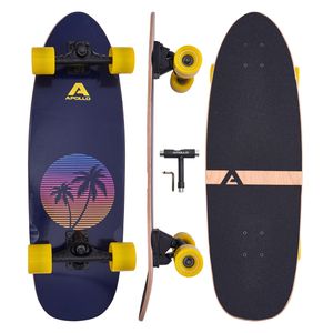 Apollo Surf Skateboard  Kinder ab 6 Jahre | Mini Longboard Kinder | Mini Cruiser Board für Surftraining | Carving & Pumping | mit hochwertiger Surfstyle Achse | Skateboard Erwachsene - Miami Sunset