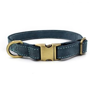 Haustiere Hund Welpe verstellbare Namens-ID-Tags Halsband D-Ring Halskette weiches Halsband-Navy blau,L