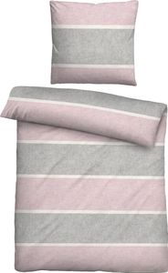 biberna Melange-Flanell Bettwäsche BLOCKSTREIFEN rose 1x 155x220 cm + 1x 80x80 cm