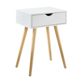 [en.casa] Odkládací stolek se zásuvkou Bílý retro 60x40x30 cm Komoda Noční stolek Noční stolek Úložný prostor