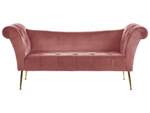 Chaiselongue Rosa/goldene Beine Universal mit Samtbezug und Metallfüßen für Wohnzimmer Schlafzimmer Salon Flur Klassisch Retro Modern