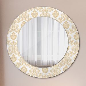 Dekospiegel – Hängespiegel Wandspiegel Spiegel mit Aufdruck – Spiegel – Schlafzimmer - Barock Damast - Runder: Ø50cm