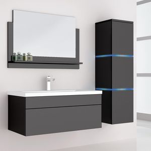 HOME DELUXE - Badmöbel WANGEROOGE L - Schwarz (HB) Badezimmermöbel Waschbecken Unterschrank Spiegel