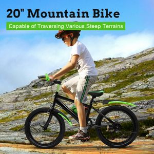 20 palců horské kolo Double Disc Brake Bike Hard Steel City Bike Dětská kola pro chlapce Dívky Dámy Muži Zelená černá