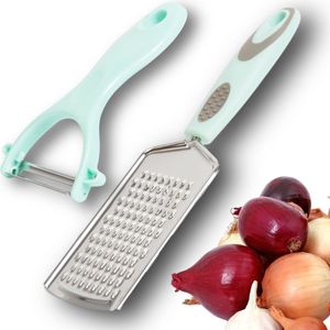 Reibe mit Sparschäler – 2er Set – Handreibe – Reibe – Zitronenreibe – Käsereibe – Ingwerreibe – Knoblauchreibe – Breite Reibe – Edelstahlreibe