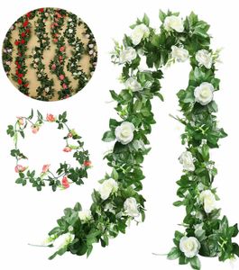 4 Stücke 9-Rosen Künstliche Rosen Girlande Hochzeitsfeier-Dekoration 220cm Weiß Rosen Girlande Blumengirlande Seidenblumen Hängend Kunstblumen