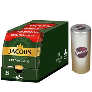 JACOBS Pads Crema Classic UTZ- 5 x 36 Getränke Vorteilspack + 1 Senseo Dose