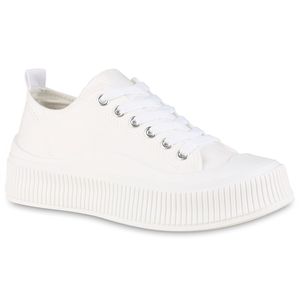VAN HILL Damen Plateau Sneaker Schnürer Stoff Schnür-Schuhe 838447, Farbe: Weiß, Größe: 37