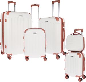 WEISSMANTEL 5er Koffer Set weiß Hartschalenkoffer Koffer Trolley Reisekoffer Kofferset XL mit Bordgepäck als Handgepäck Suitcase mit Dehnfalte