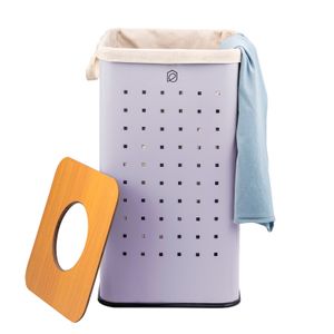 eluno eckige Wäschetonne, Wäschekorb, Wäschesammler mit waschbarem Wäschesack und abnehmbaren Deckel, 50 Liter Fassungsvermögen für Schlafzimmer, Badezimmer, Wäscheaufbewahrung aus Metall, flieder