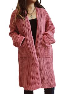Damen Strickjacken Langarm Mantel  Outwear Gemütlich Winterjacke Jacken mit Taschen Rosa,Größe S