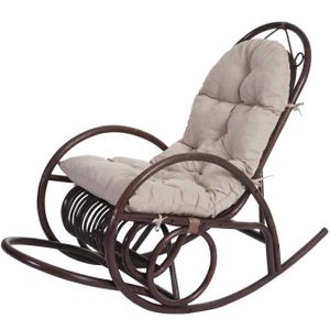 Schaukelstuhl HWC-C40, Schwingsessel Rattansessel, braun  Auflage creme