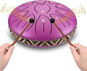 Zungentrommel 6 Zoll 11 Noten C-Key Tongue Drum Stahlzungentrommel Percussion Instrument Handpan Drum mit Tragetasche, für Meditation, Yoga, Lila