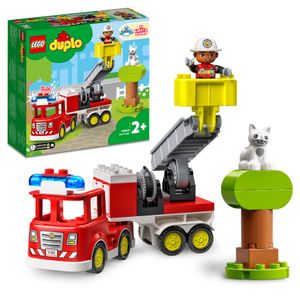 LEGO 10969 DUPLO Town Feuerwehrauto Spielzeug, Set mit Blaulicht und Martinshorn, Feuerwehrmann und Katze, Lernspielzeug für Kleinkinder ab 2 Jahren