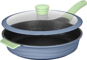 Ø28cm Bratpfanne ca. 8.5cm hoch KING® NEW-WAVE Aluguss mit Keramikbeschichtung Innen: FUSION TI / mit Glasdeckel