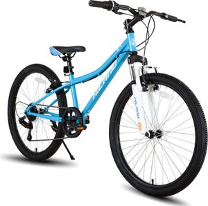 HILAND Climber 24 Zoll Kinderfahrrad Mountainbike mit Federgabel 7 Gang Shimano V-Bremse, Kinder MTB Jugend Mädchen, Blau