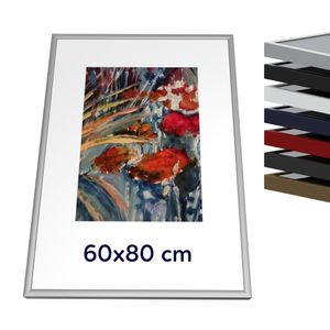Hochwertiger Metallrahmen 60x80 cm,  Farbe Silber matt, für Bilder, Poster, Fotorahmen, Puzzles. Rahmen hat Antireflexions-Plexiglas und variable Aufhängehaken.
