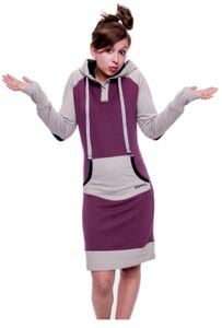 Civu Damen Pulloverkleid Sweatkleid Sweatshirt Kapuzenpullover Hoodie Mädchen Plum-Wine Größe M