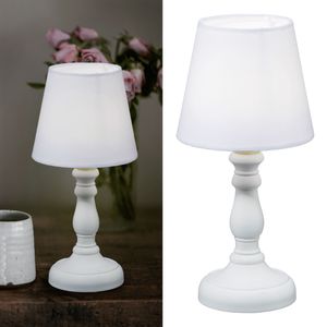 LED Tischleuchte mit weißem Lampenfuß und weißem Lampenschirm im Nostalgiedesign H 25 cm mit Batteriebetrieb