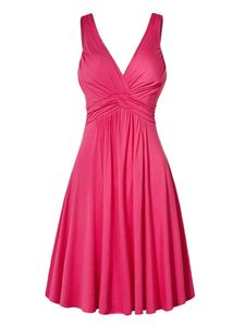 Damen Ärmellose V-Ausschnitt Abendkleid Sommer Kleider Elegant Einfarbig Cocktailkleider Rot,Größe:3Xl