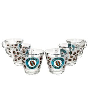 6er Set Cremona Glas-Espressotasse m. Henkel 60ml blau Becher