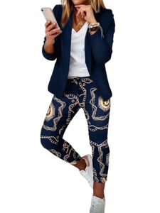 Ladies Revers Business Suit Party Langarm Blazer Und Hosen Offener Vorderer Kordel Zweiteilige Outfit