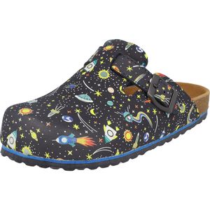 Supersoft Kinder Jungen Hausschuhe Clogs Lederfußbett 474-578 Weltallmotiv Navy