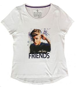 Sidney Maurer Damen T-Shirt, Justin Bieber, Weiß, Farbe:Weiß, Größe:M